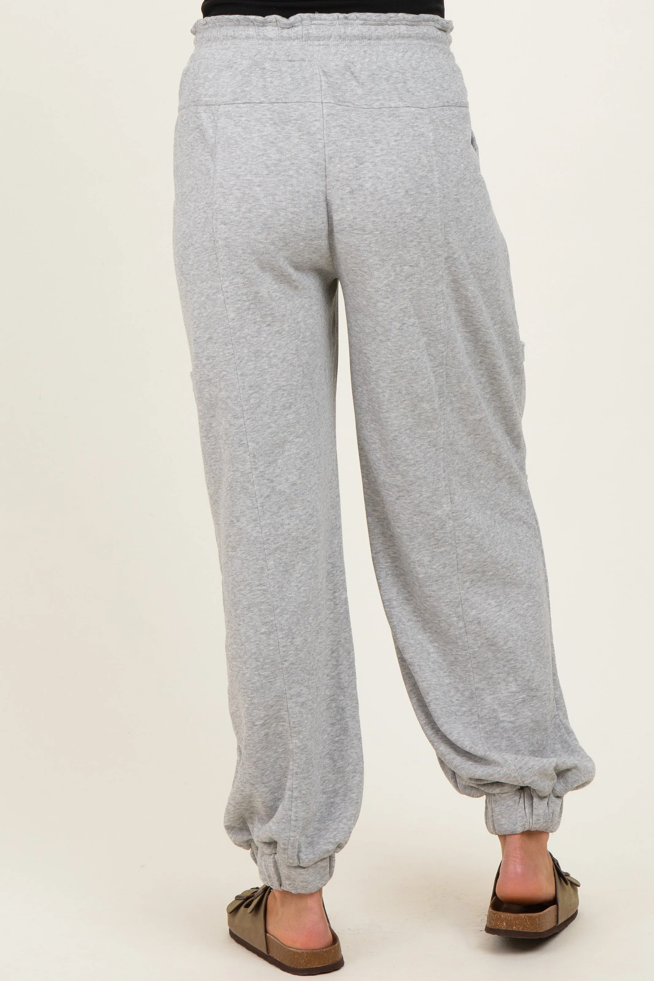 Heather Gray Ruffle Waist Burnout Maternity Jogger Pants sold by Pinkblush product image thumbnail 4