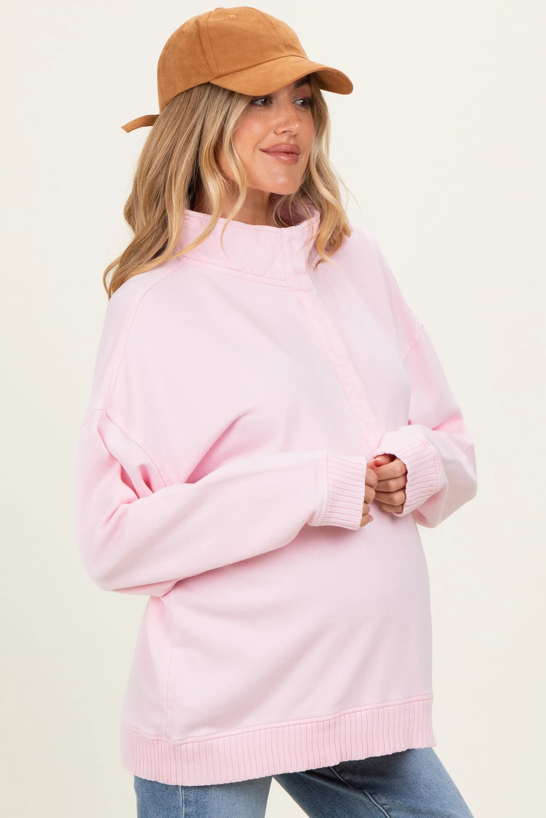 Light Pink Snap Collar Oversized Maternity Sweatshirt sold by Pinkblush product image thumbnail 3