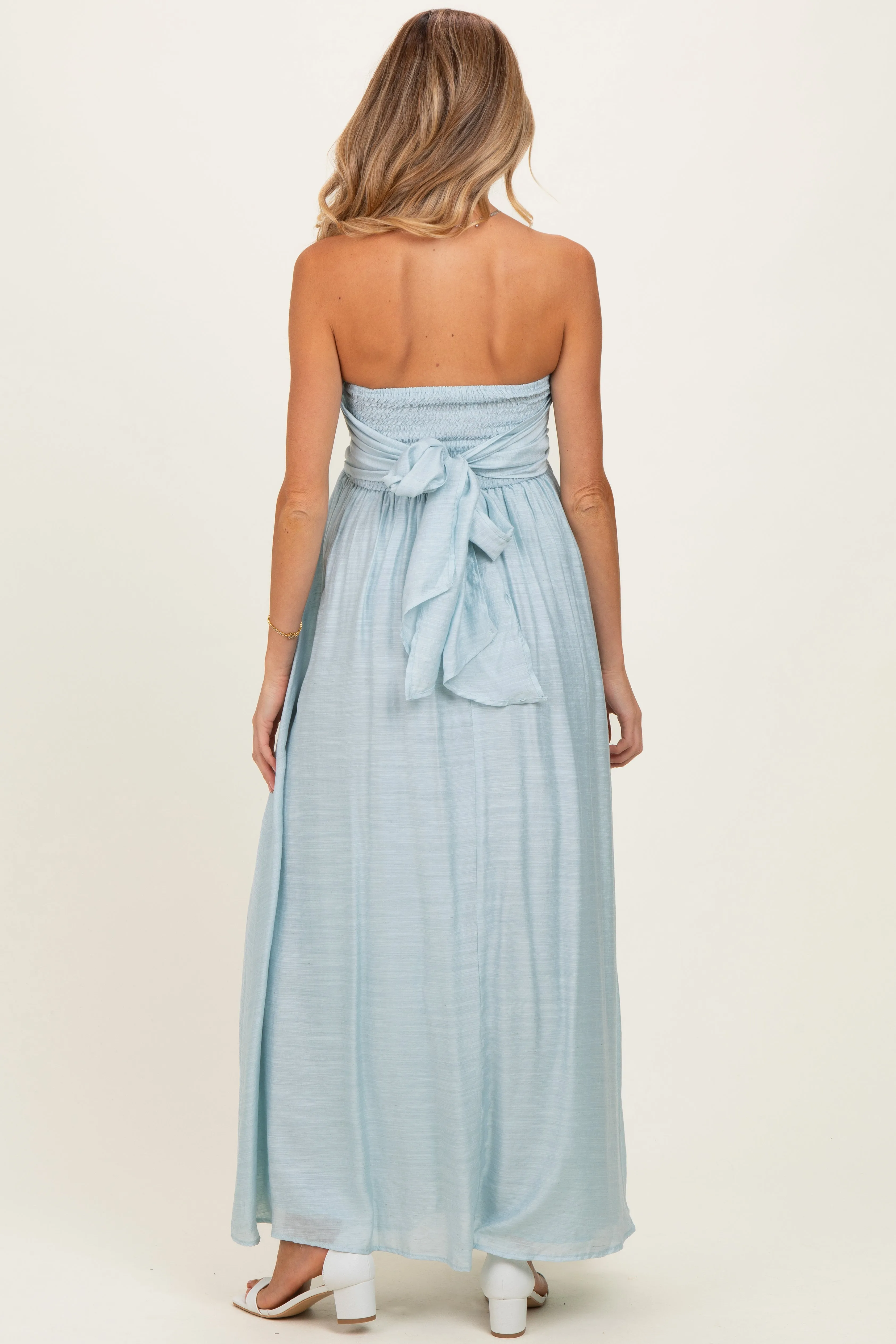 Light Blue Strapless Tie Back Maternity Maxi Dress sold by Pinkblush product image thumbnail 3