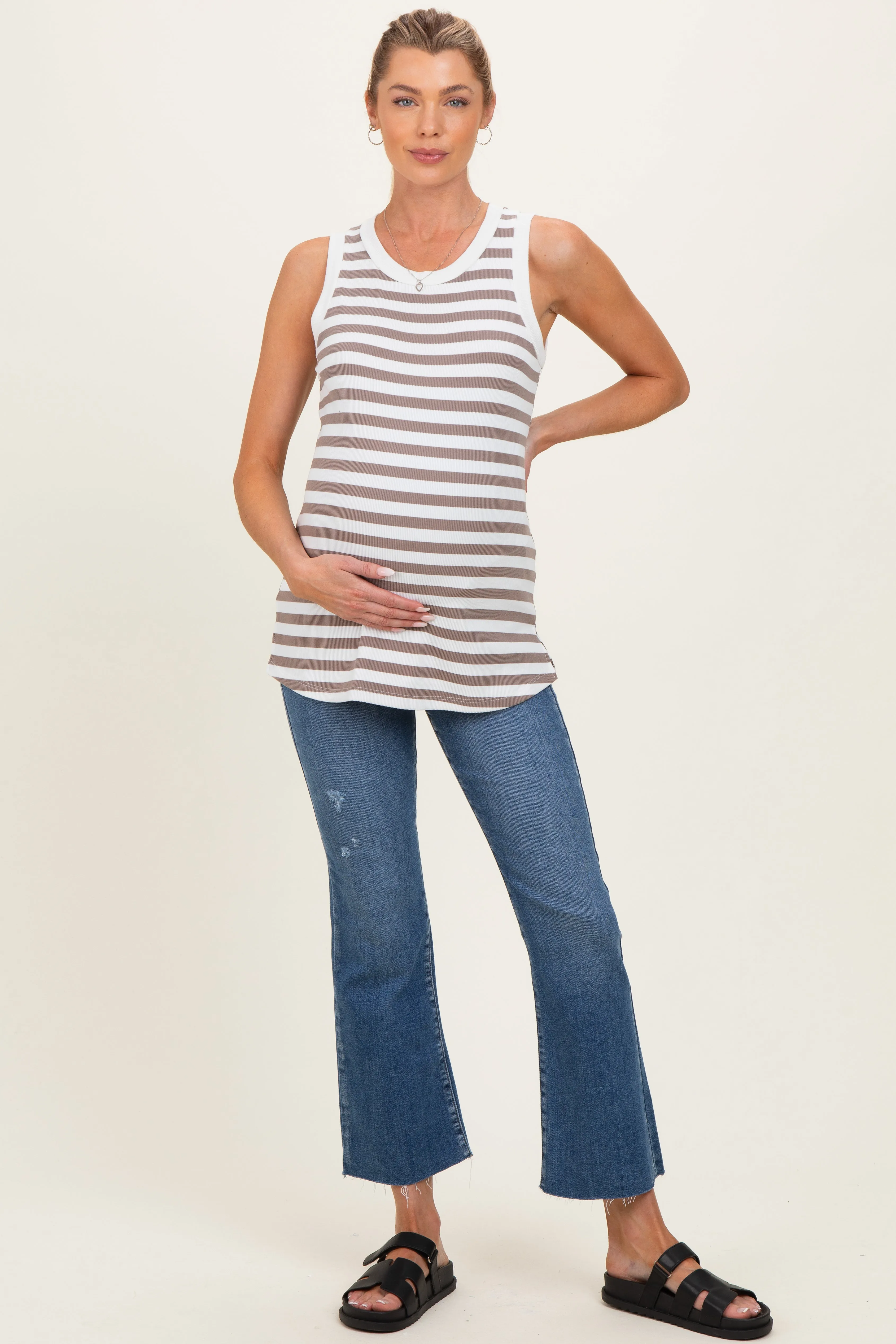 Mocha Striped Ribbed Maternity Tank Top sold by Pinkblush product image thumbnail 2