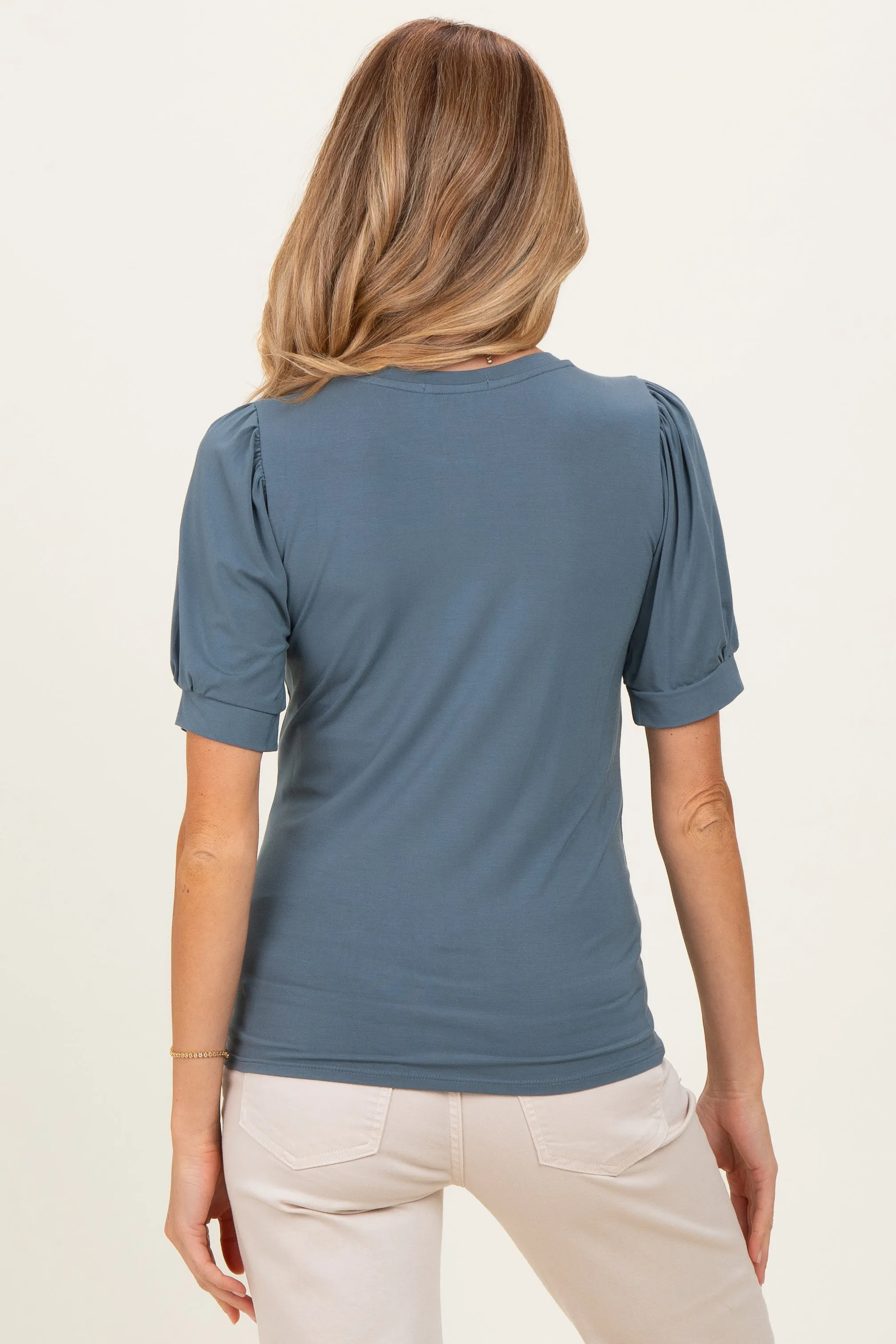 Blue Teal Puff Sleeve Basic Maternity Top sold by Pinkblush product image thumbnail 4
