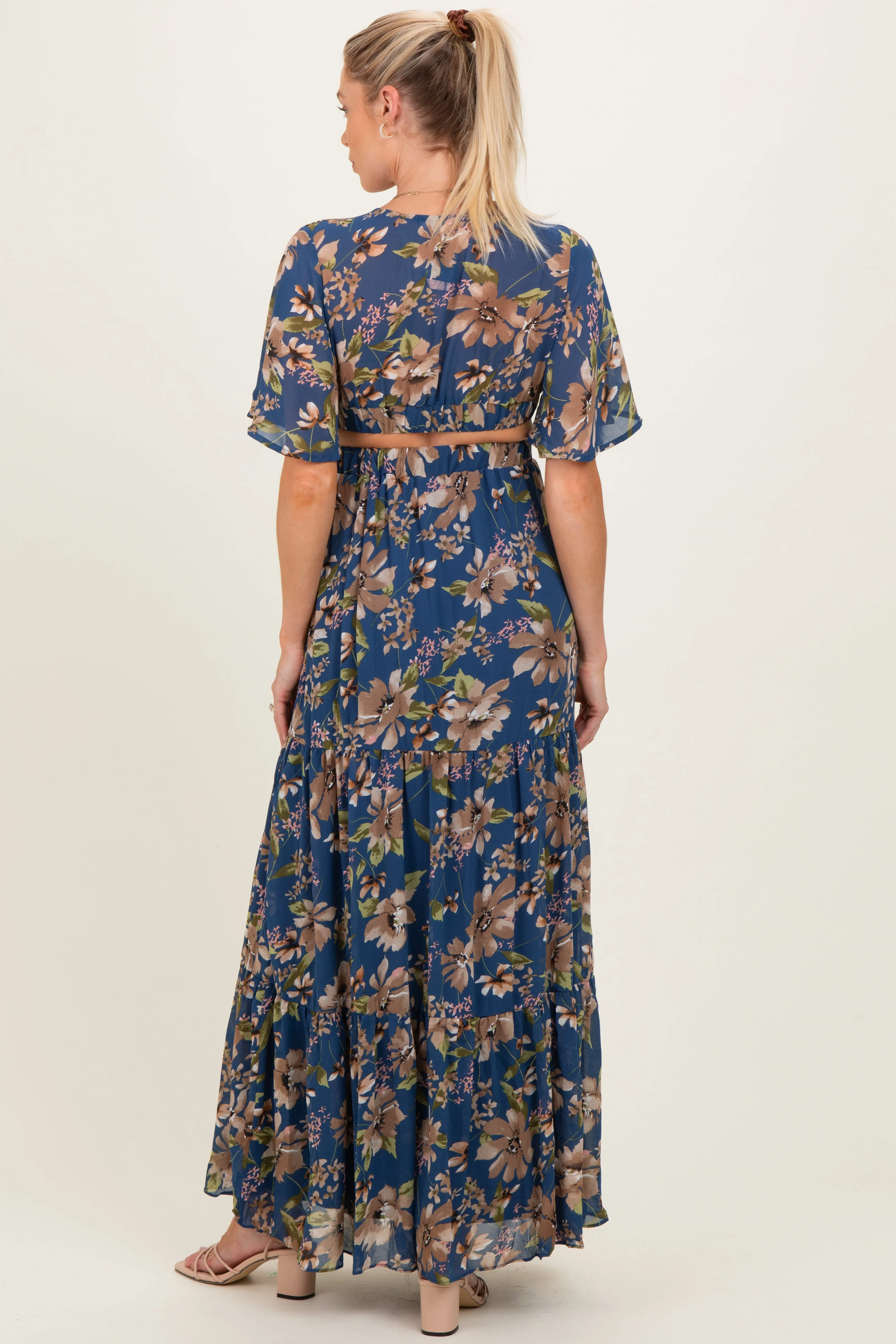 Navy Floral Deep V-Neck Cutout Maternity Maxi Dress sold by Pinkblush product image thumbnail 3