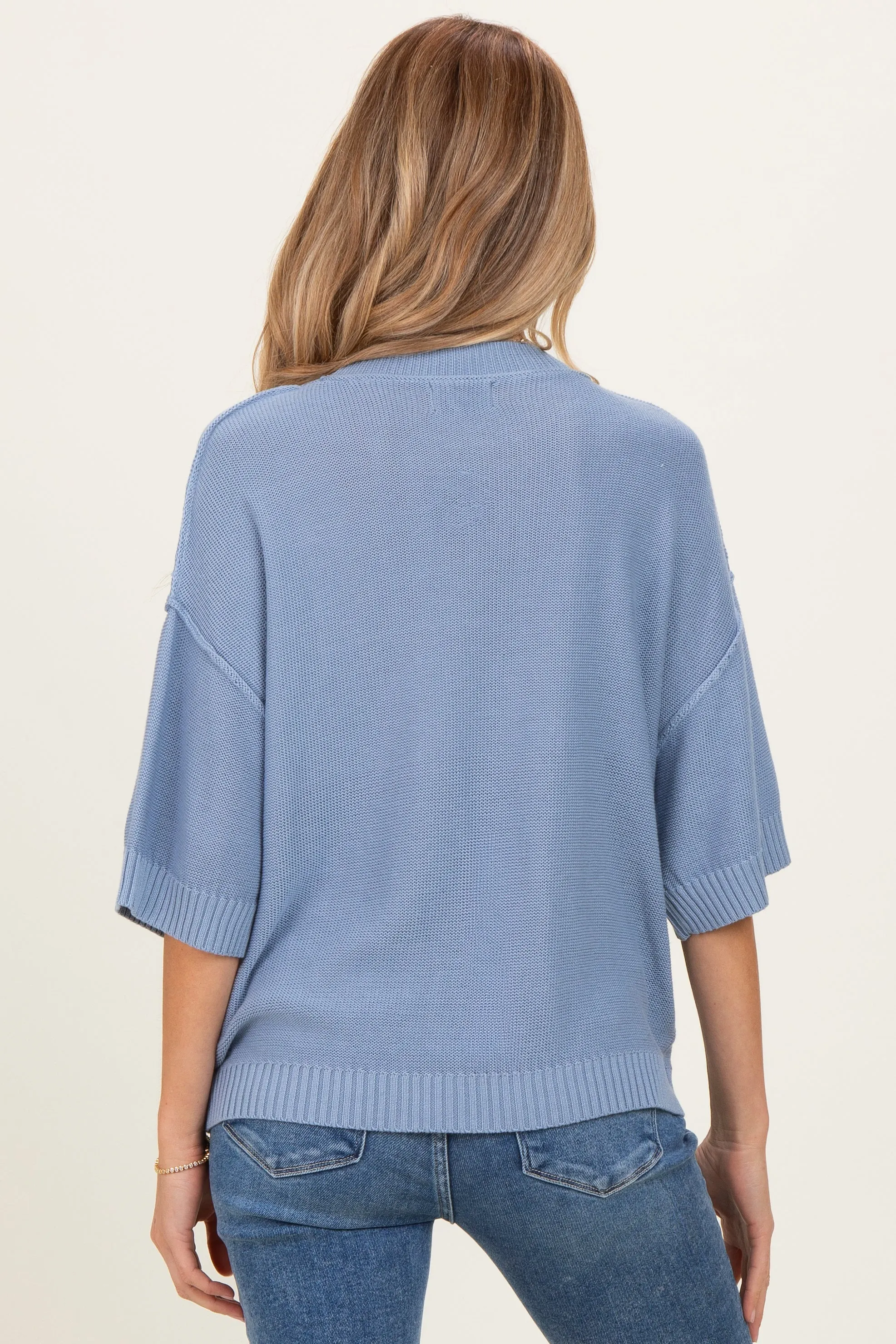Blue Oversize Cut Sweater Maternity Top With Raw Edge sold by Pinkblush product image thumbnail 4