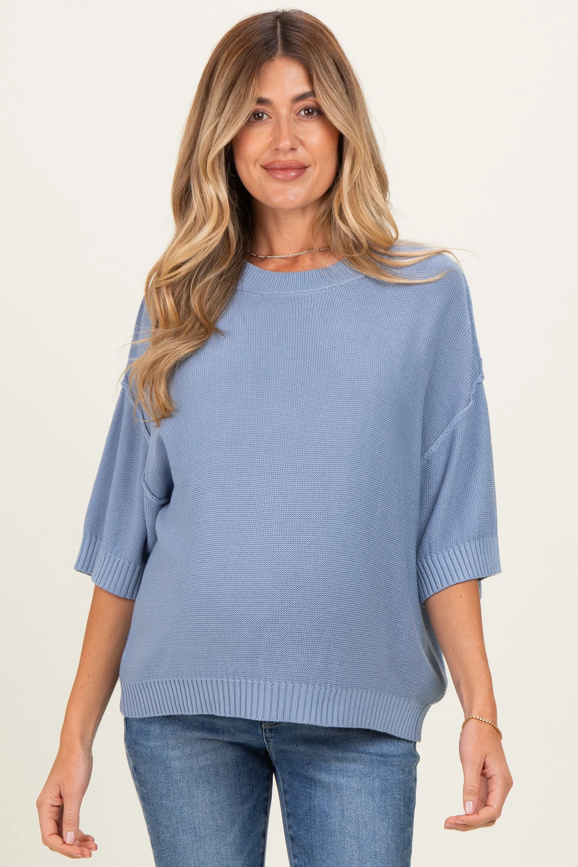 Blue Oversize Cut Sweater Maternity Top With Raw Edge sold by Pinkblush product image thumbnail 2