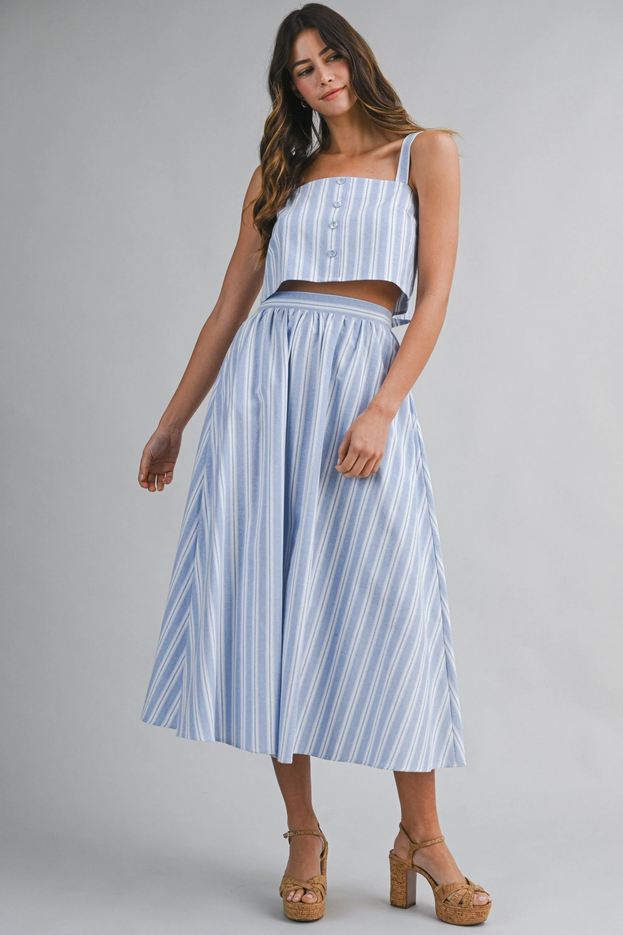 Blue Striped Crop Tank Midi Skirt Maternity Set sold by Pinkblush product image thumbnail 5