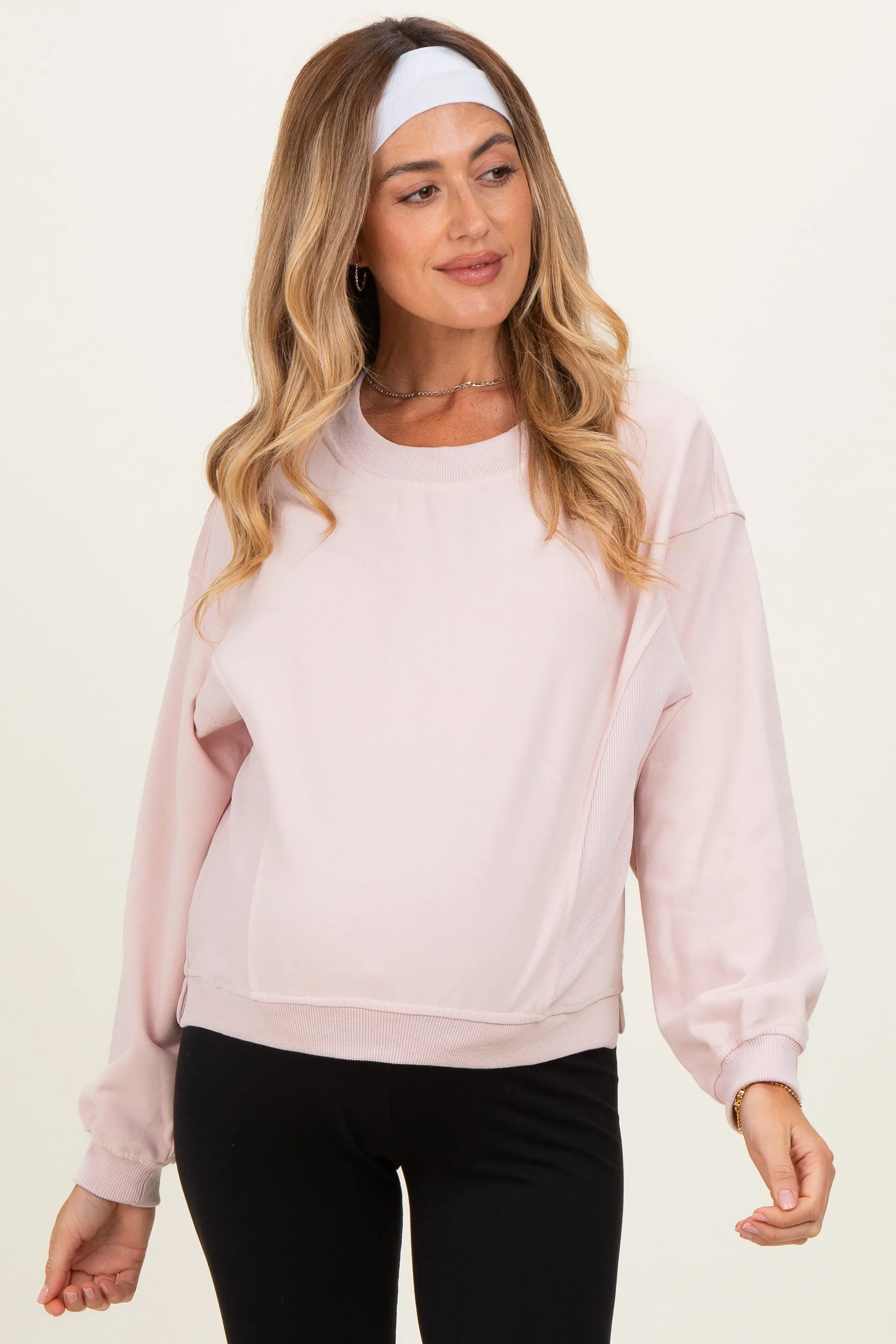 Light Pink Relaxed Crewneck Maternity Pullover sold by Pinkblush