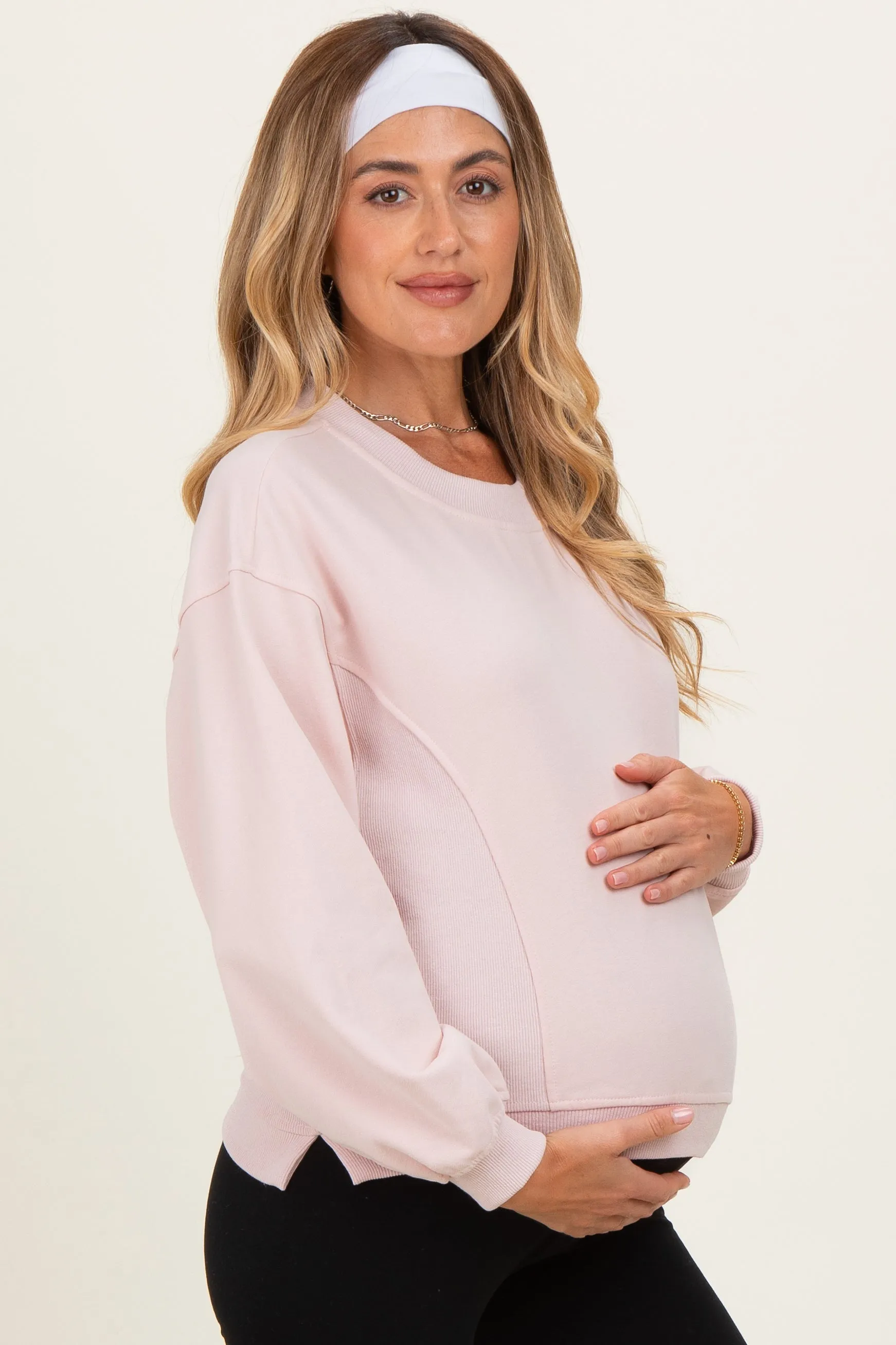Light Pink Relaxed Crewneck Maternity Pullover sold by Pinkblush product image thumbnail 3