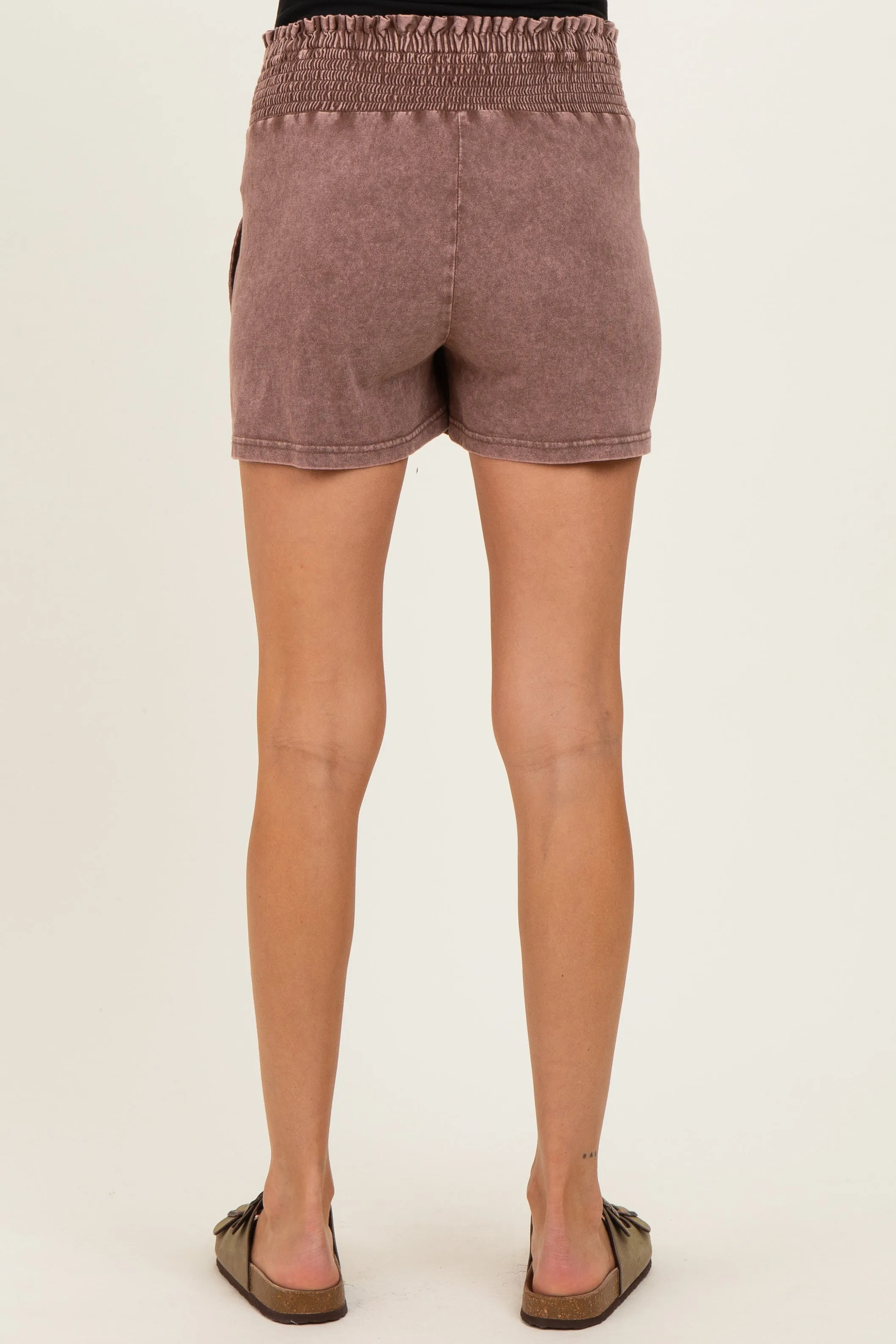 Chocolate Smocked Waist Mineral Wash Maternity Shorts sold by Pinkblush product image thumbnail 5