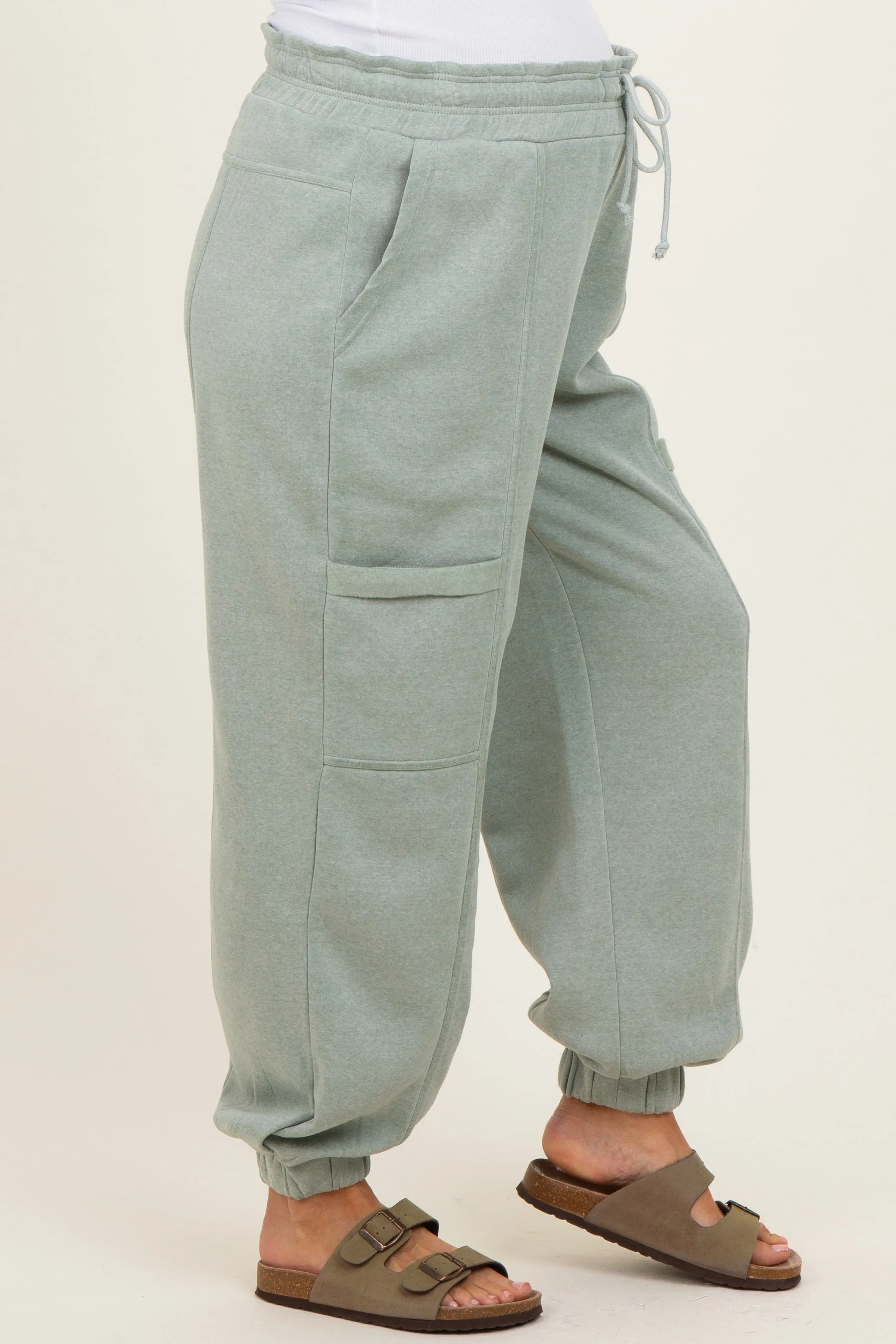 Sage Ruffle Waist Burnout Maternity Jogger Pants sold by Pinkblush product image thumbnail 3