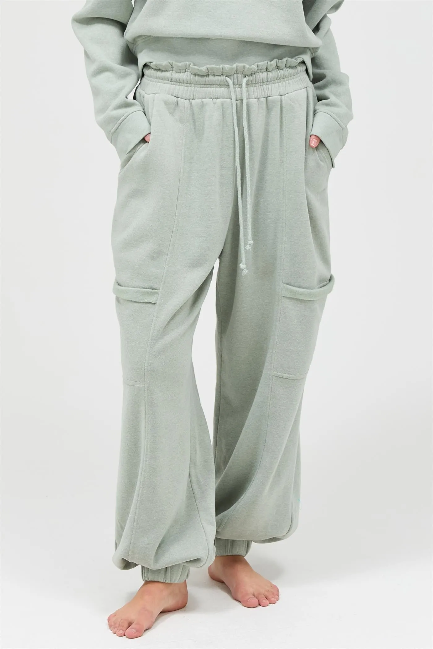 Sage Ruffle Waist Burnout Maternity Jogger Pants sold by Pinkblush product image thumbnail 5