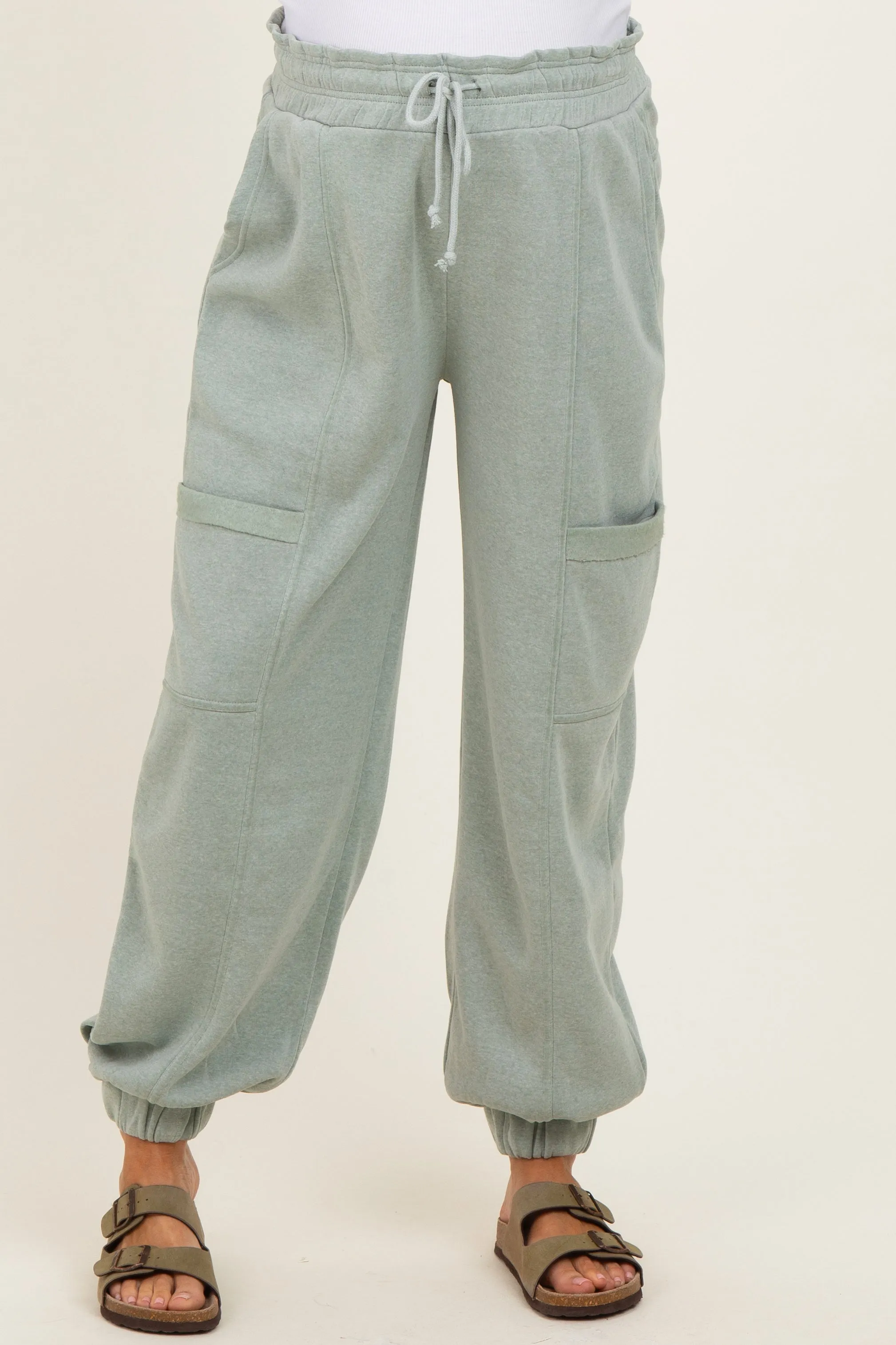Sage Ruffle Waist Burnout Maternity Jogger Pants sold by Pinkblush product image thumbnail 2