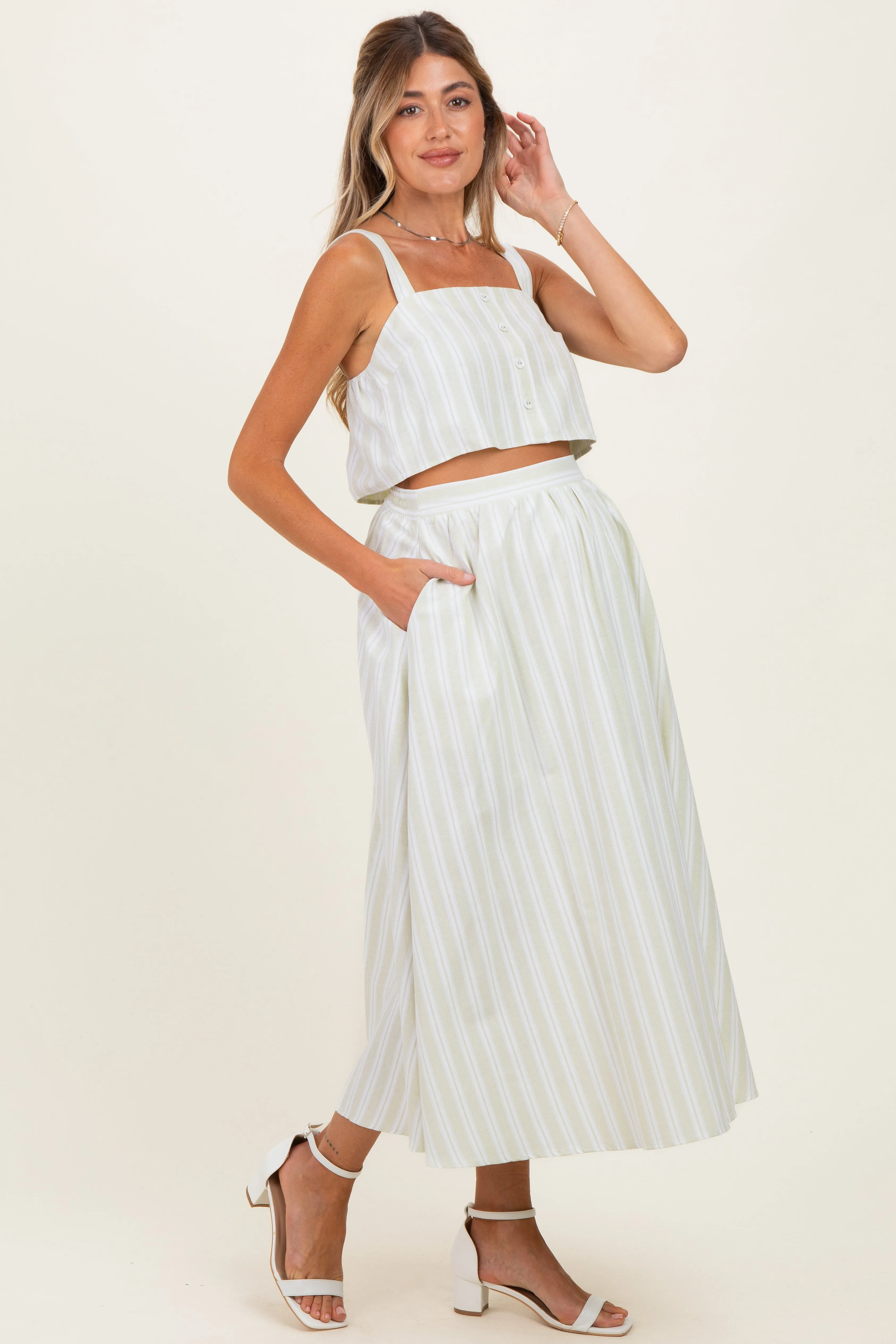 Mint Striped Crop Tank Midi Skirt Maternity Set sold by Pinkblush product image thumbnail 2