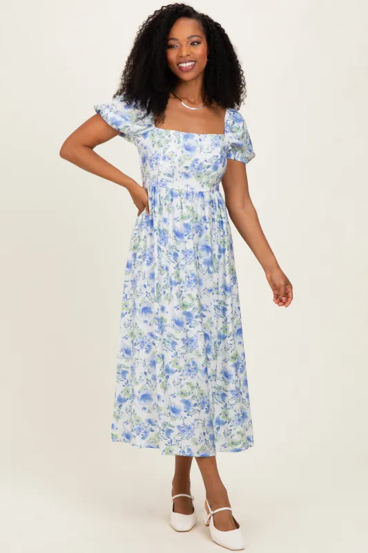 Blue Floral Crisscross Back Midi Dress made by Pinkblush