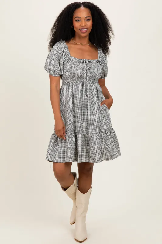 Black Gingham Smocked Ruffled Puff Sleeve Dress made by Pinkblush