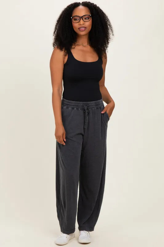 Black Mineral Wash Barrel Leg Lounge Pants made by Rae Mode