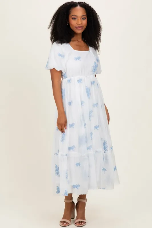 Ivory Floral Print Ruffle Hem Midi Dress made by Polagram