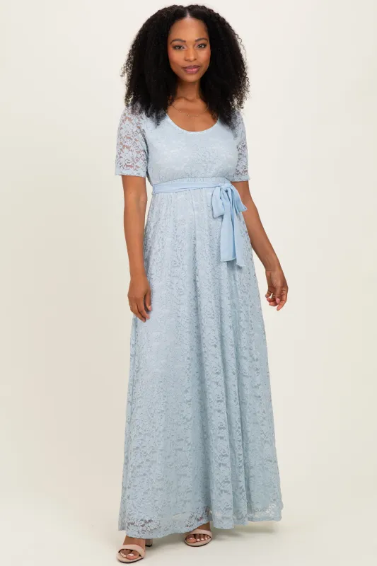 Light Blue Lace Sash Tie Gown made by Pinkblush