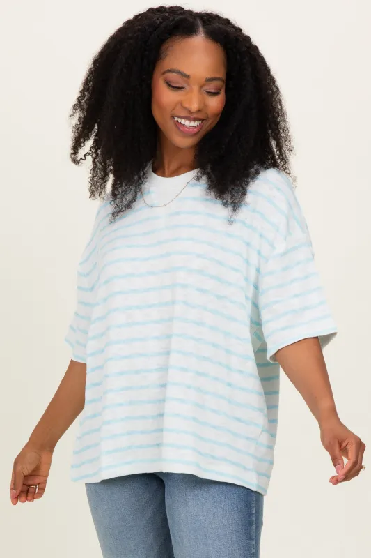 Light Blue Oversized Striped Short Sleeve Top made by HYFVE