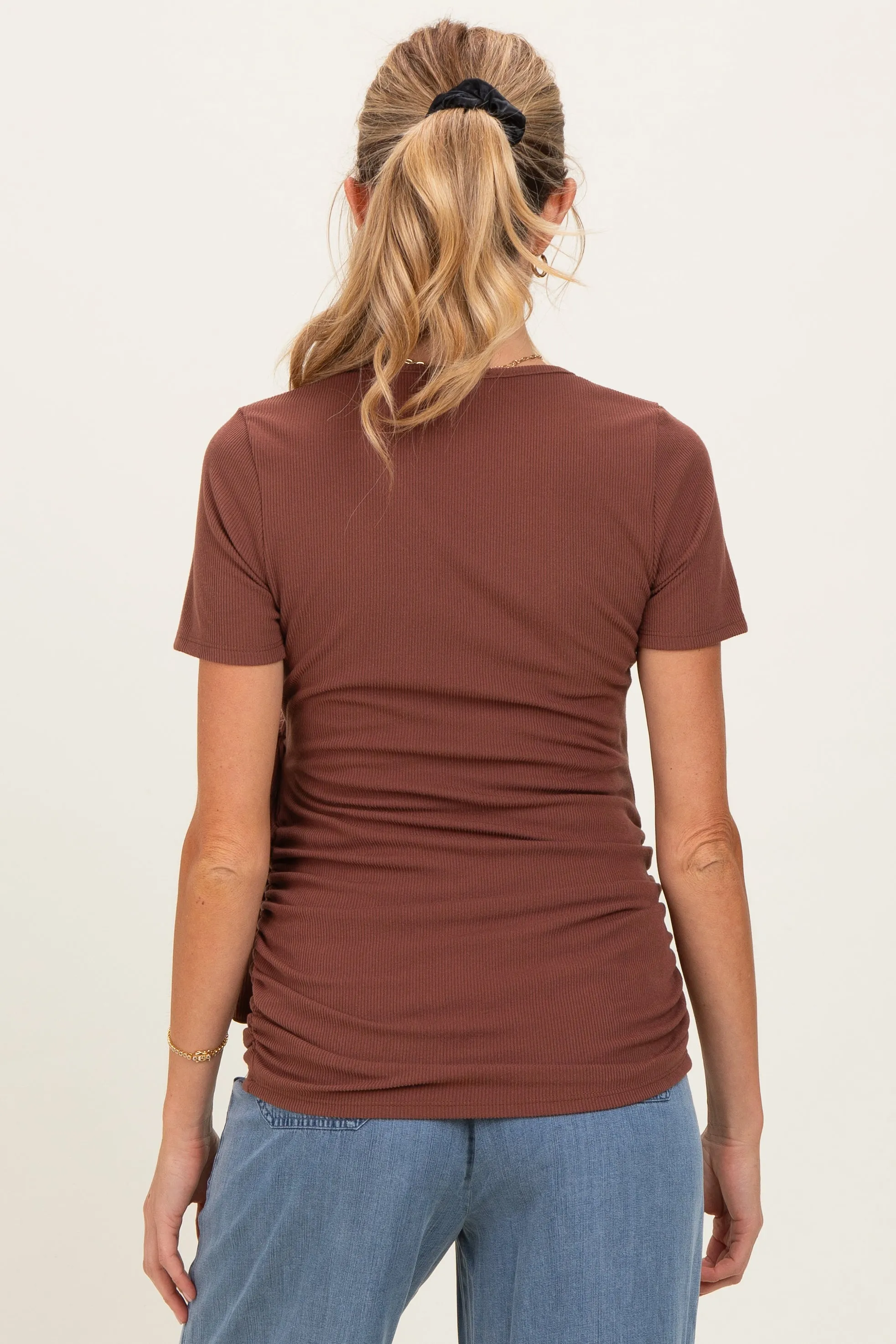 Brown Wrap Front Tie Maternity/Nursing Top sold by Pinkblush product image thumbnail 4