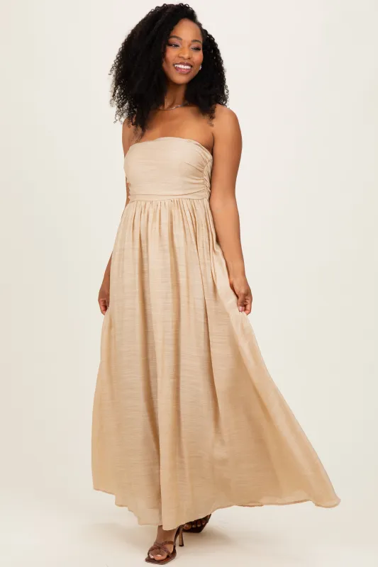Beige Strapless Tie Back Maxi Dress made by HYFVE