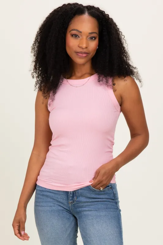 Light Pink Ribbed High Neck Tank Top made by Zenana Outfitters