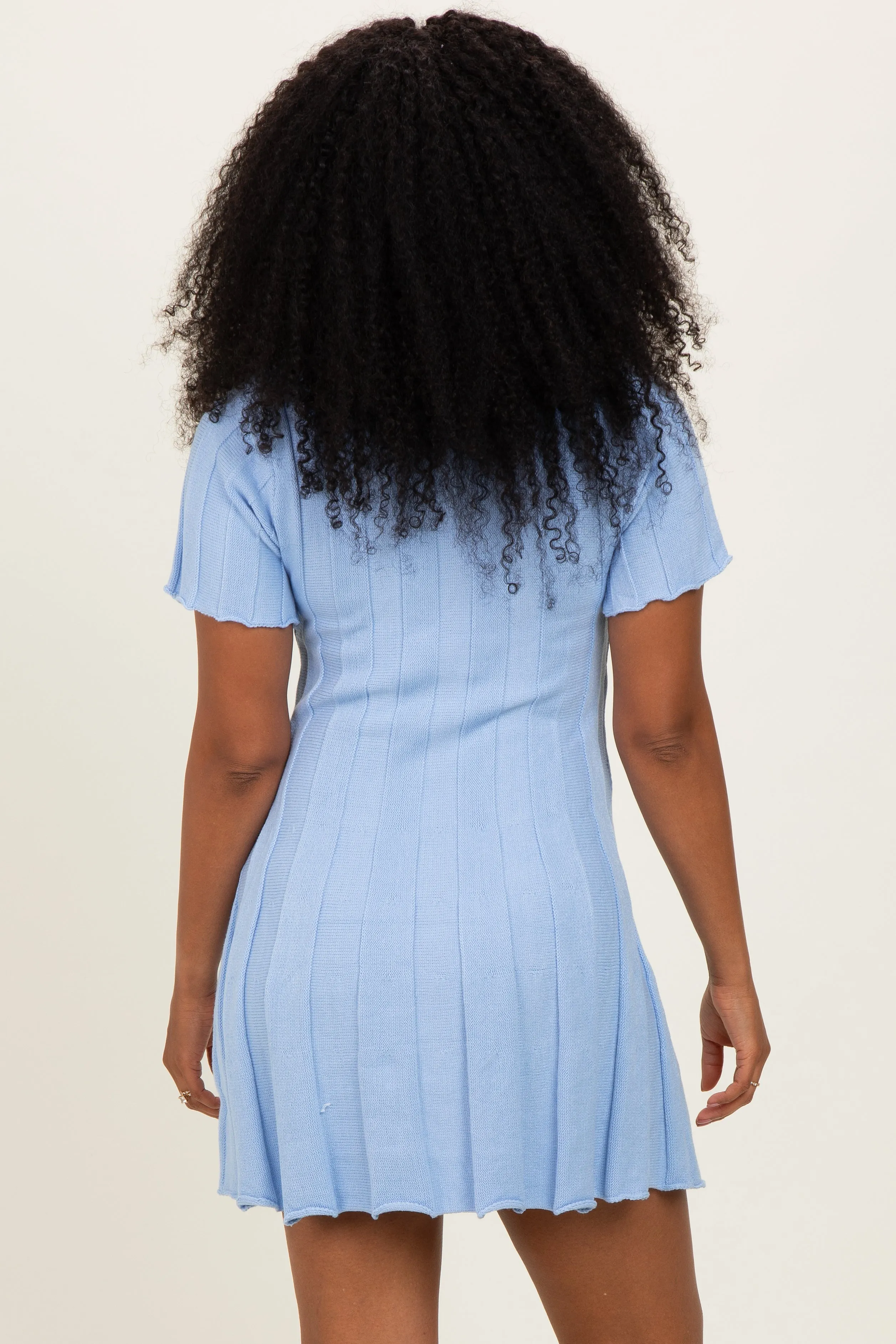 Blue Wide Rib Knit Short Sleeve Mini Dress sold by Pinkblush product image thumbnail 3