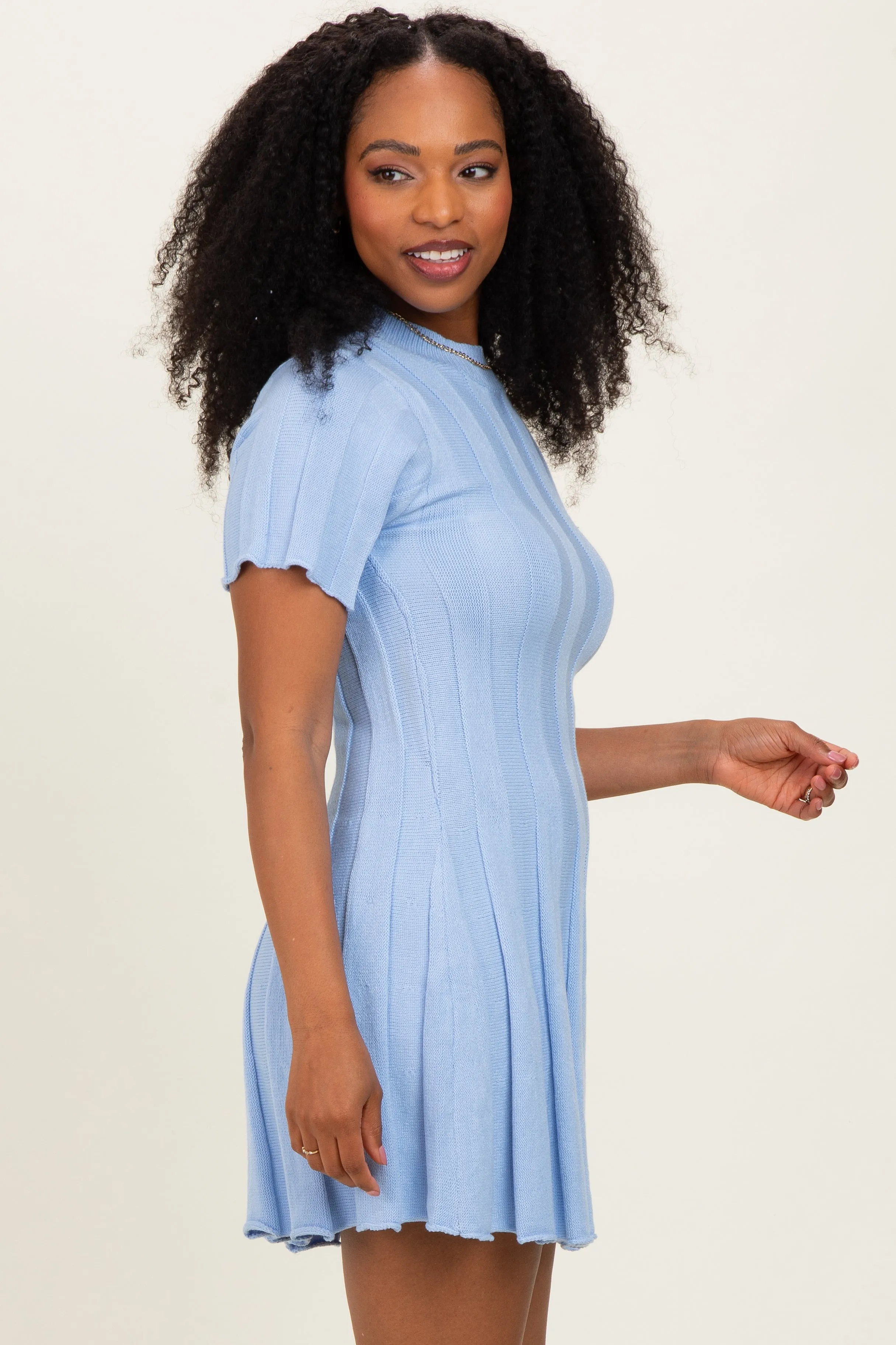 Blue Wide Rib Knit Short Sleeve Mini Dress sold by Pinkblush product image thumbnail 2