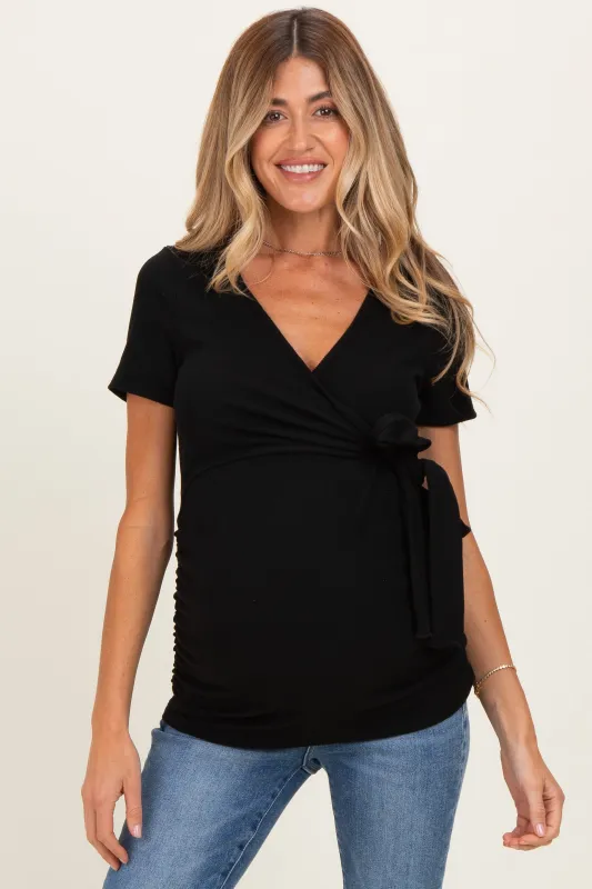 Black Wrap Front Tie Maternity/Nursing Top made by Pinkblush