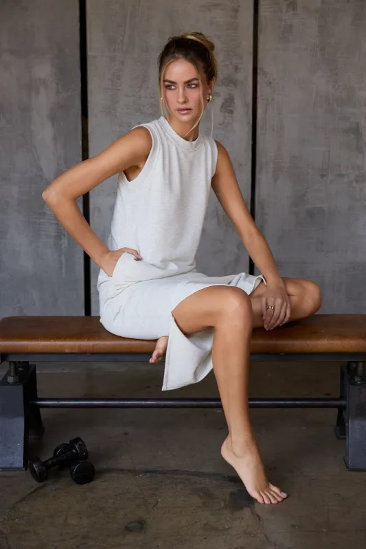 Light Heather Grey Sleeveless Side Slit Midi Dress made by Gilli