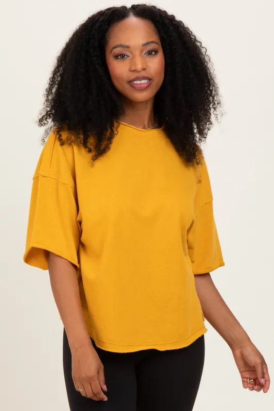 Mustard Raw Cut Edge Boxy Tee made by Pinkblush