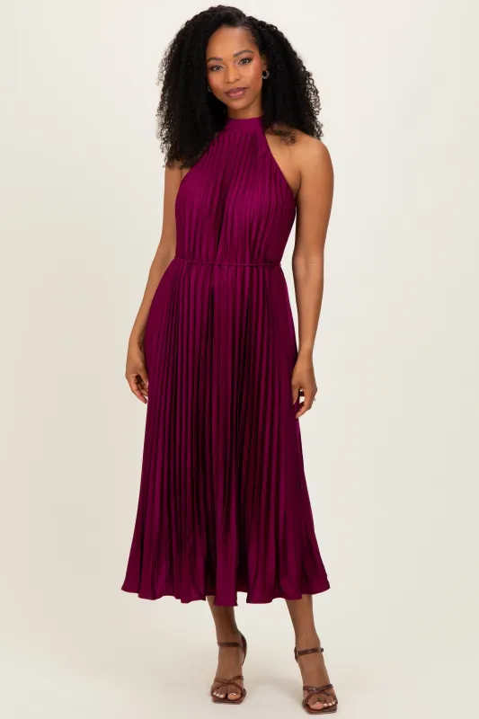 Magenta Pleated Halter Dress made by Pinkblush