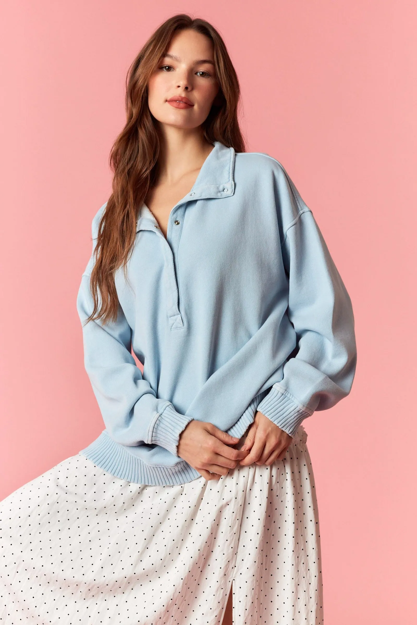 Light Blue Snap Collar Oversized Sweatshirt sold by Pinkblush product image thumbnail 4
