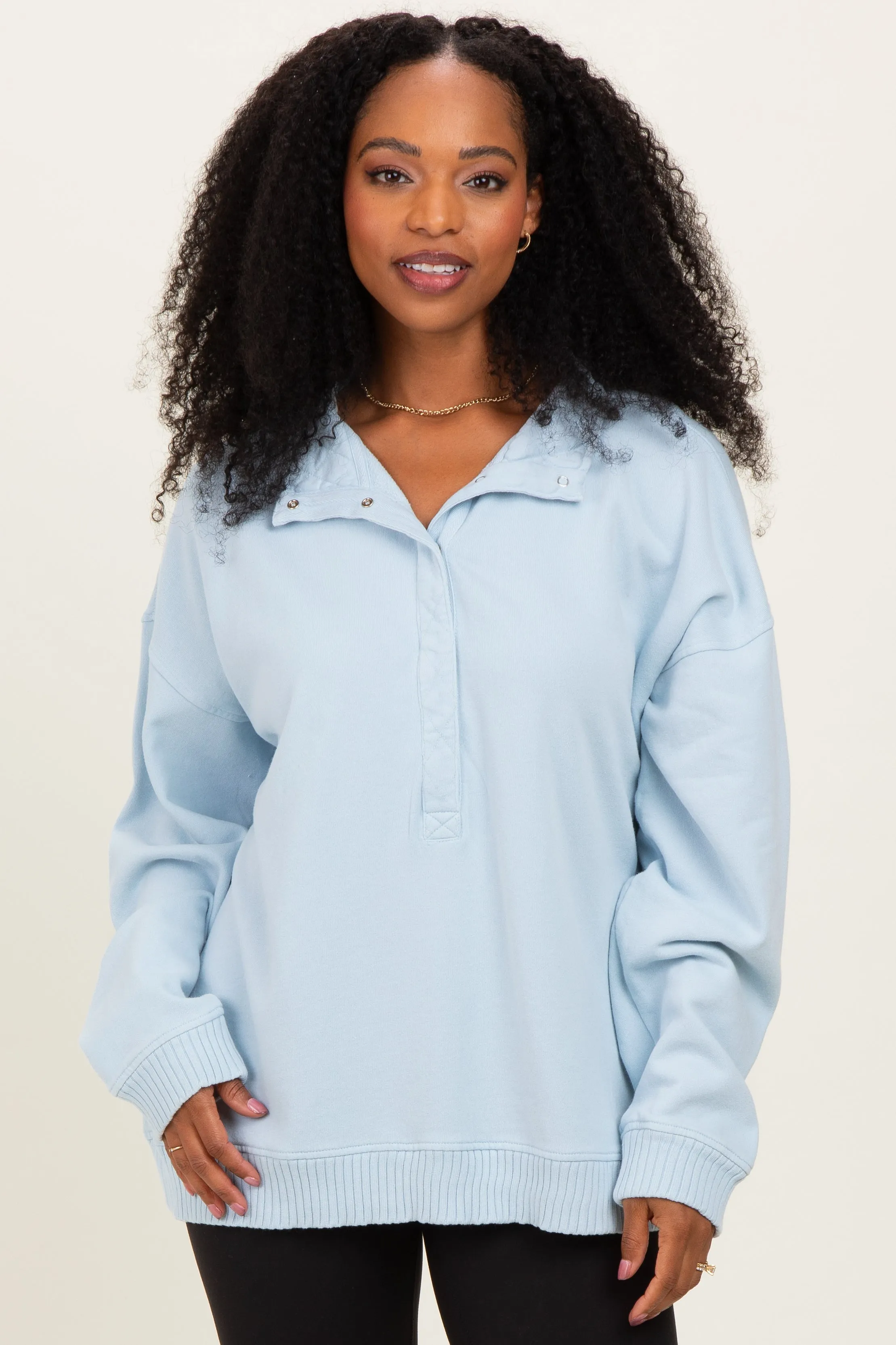 Light Blue Snap Collar Oversized Sweatshirt sold by Pinkblush
