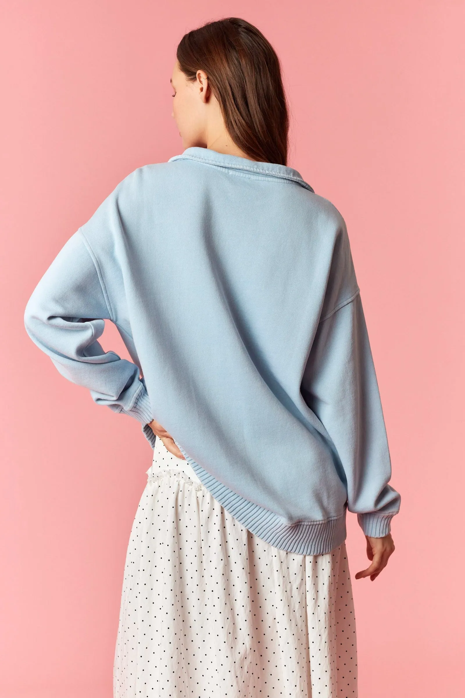 Light Blue Snap Collar Oversized Sweatshirt sold by Pinkblush product image thumbnail 5