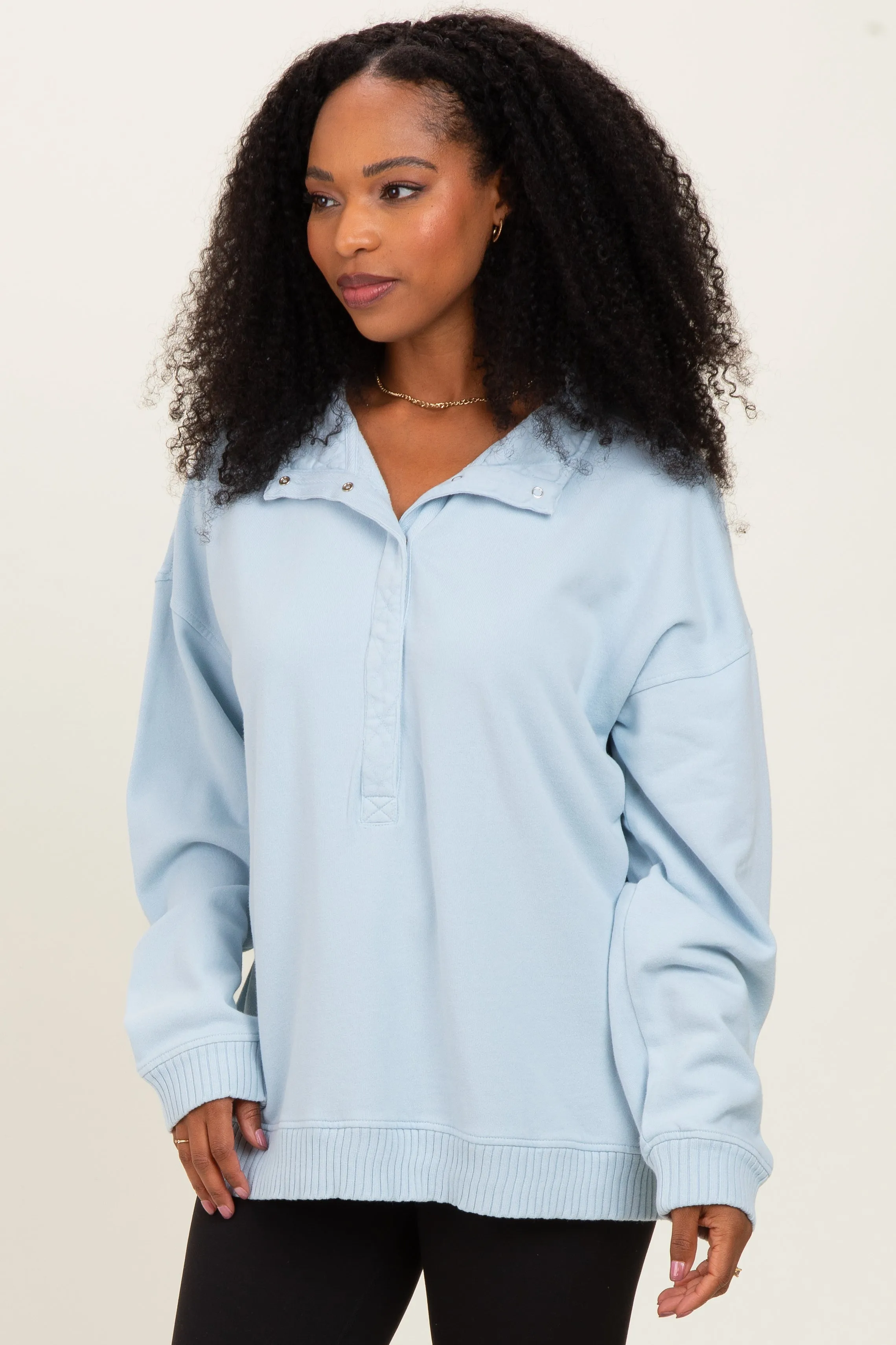 Light Blue Snap Collar Oversized Sweatshirt sold by Pinkblush product image thumbnail 2