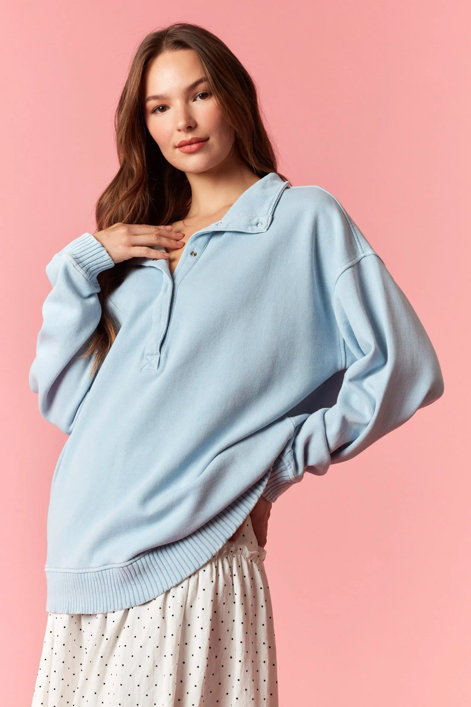 Light Blue Snap Collar Oversized Sweatshirt sold by Pinkblush product image thumbnail 3