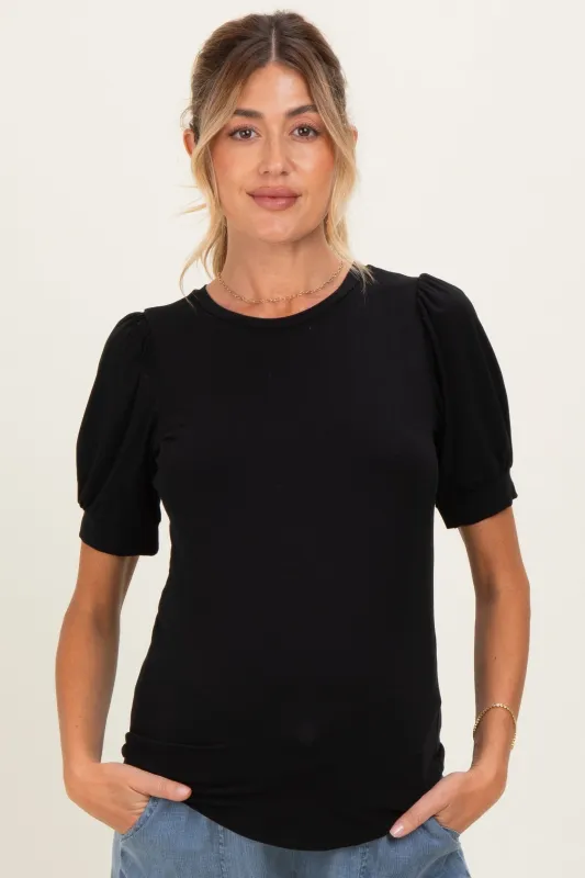 Black Puff Sleeve Basic Maternity Top made by BE COOL