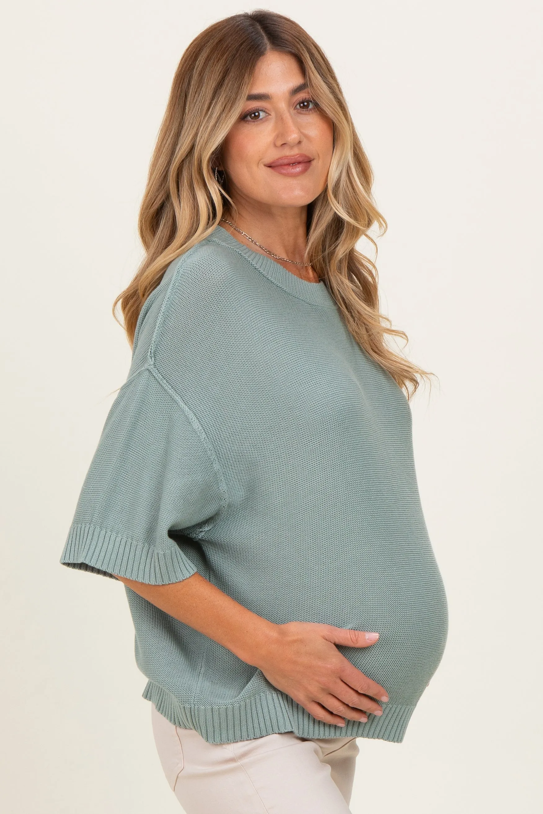 Jade Oversize Cut Sweater Maternity Top With Raw Edge sold by Pinkblush product image thumbnail 4