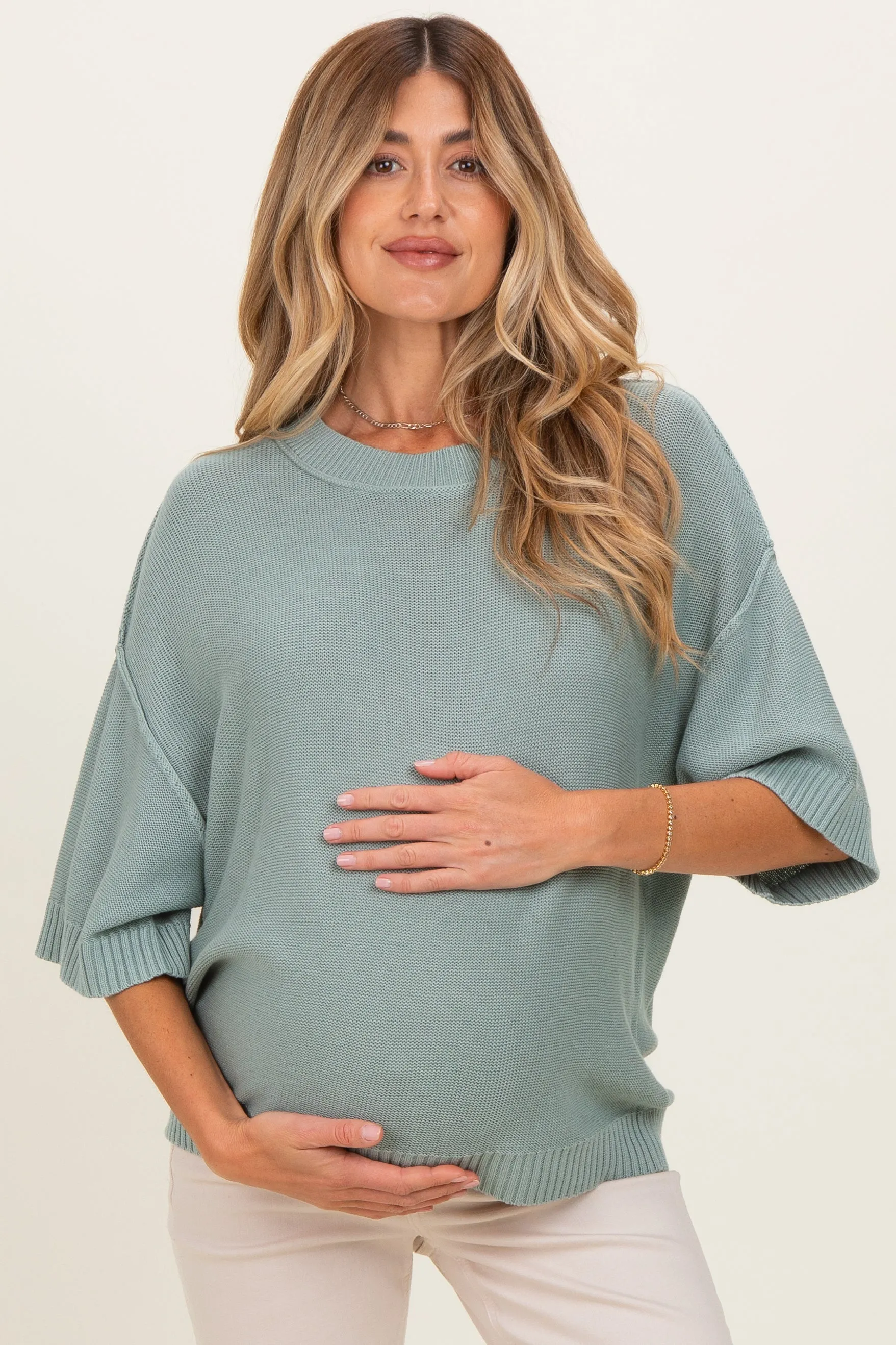 Jade Oversize Cut Sweater Maternity Top With Raw Edge sold by Pinkblush product image thumbnail 2