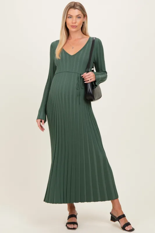 Olive Ribbed Maternity Knit Maxi Dress made by ILLA ILLA