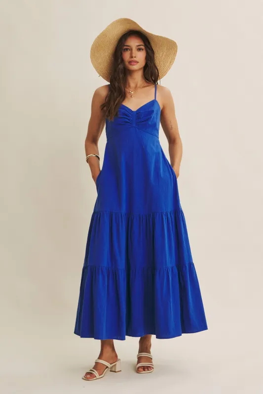 Royal Blue Tiered Maxi Dress made by In February