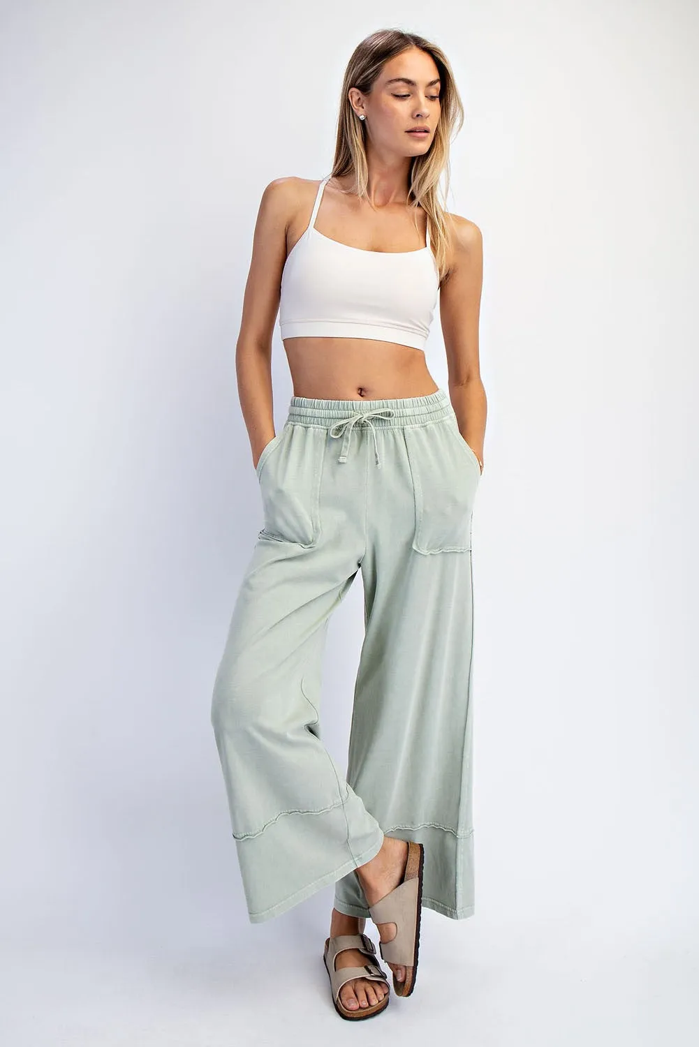 Mint Mineral Wash Wide Leg Ankle Pants sold by Pinkblush