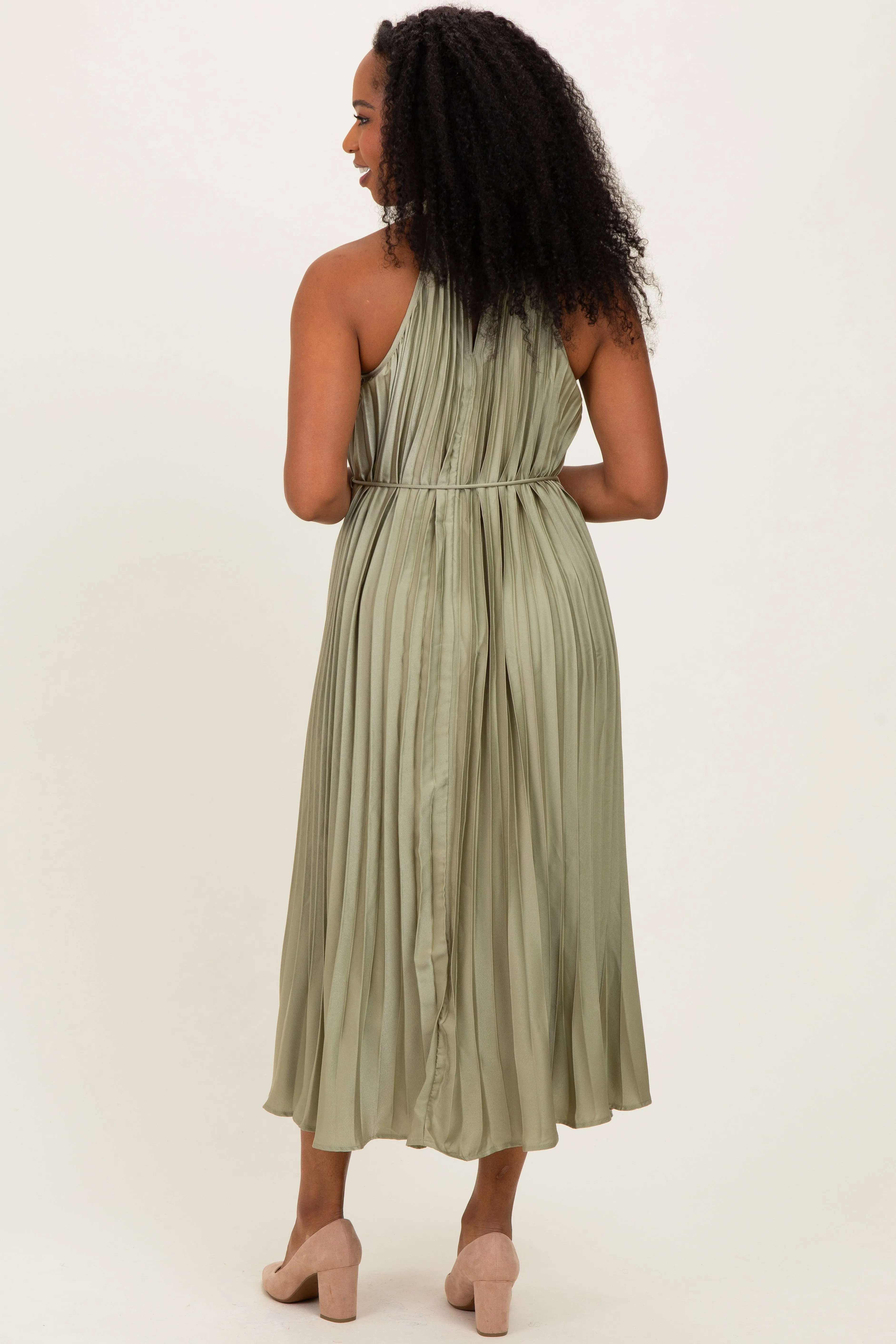 Light Olive Pleated Halter Dress sold by Pinkblush product image thumbnail 4