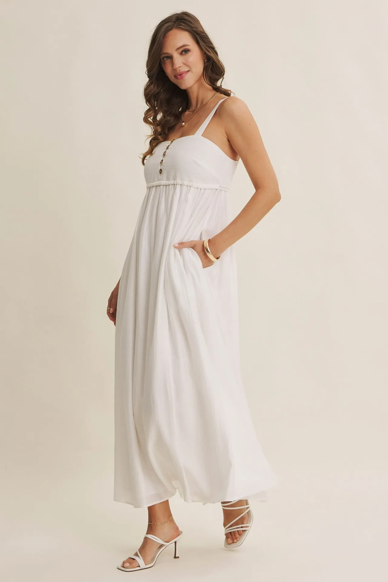 Ivory Coastal Square Neck Empire Waist Tie Maxi Dress sold by Pinkblush product image thumbnail 3