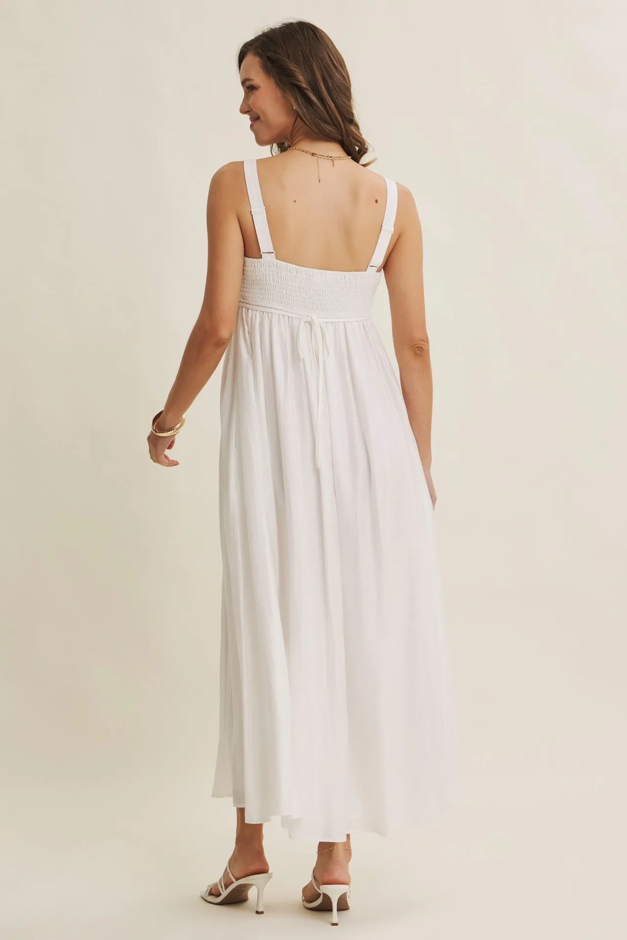 Ivory Coastal Square Neck Empire Waist Tie Maxi Dress sold by Pinkblush product image thumbnail 4