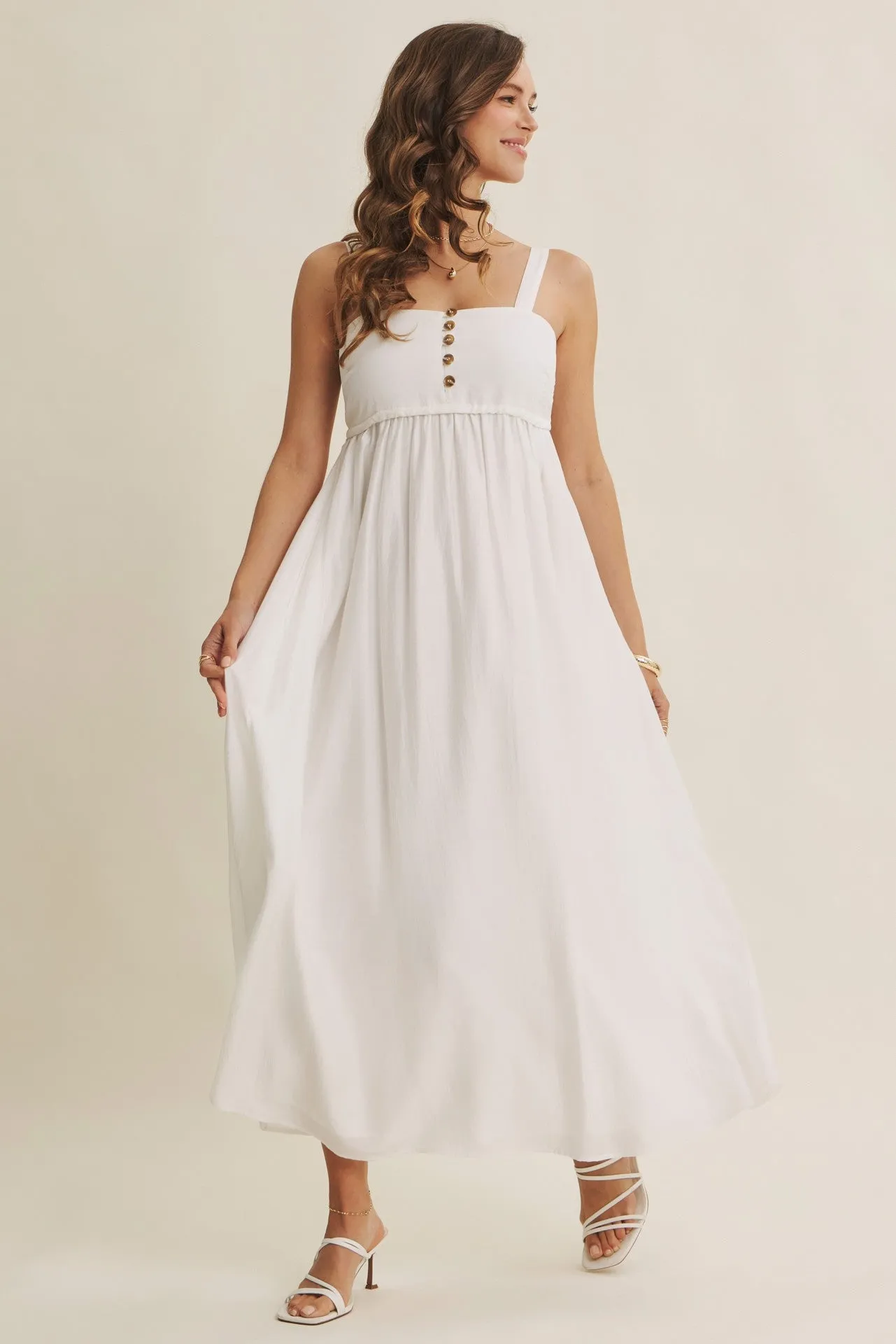 Ivory Coastal Square Neck Empire Waist Tie Maxi Dress sold by Pinkblush product image thumbnail 2