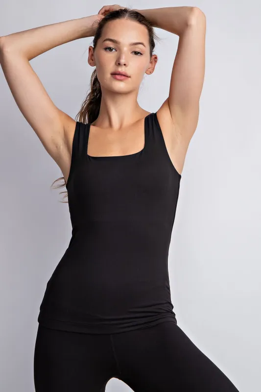 Black Square Neckline Active Tank Top made by Rae Mode