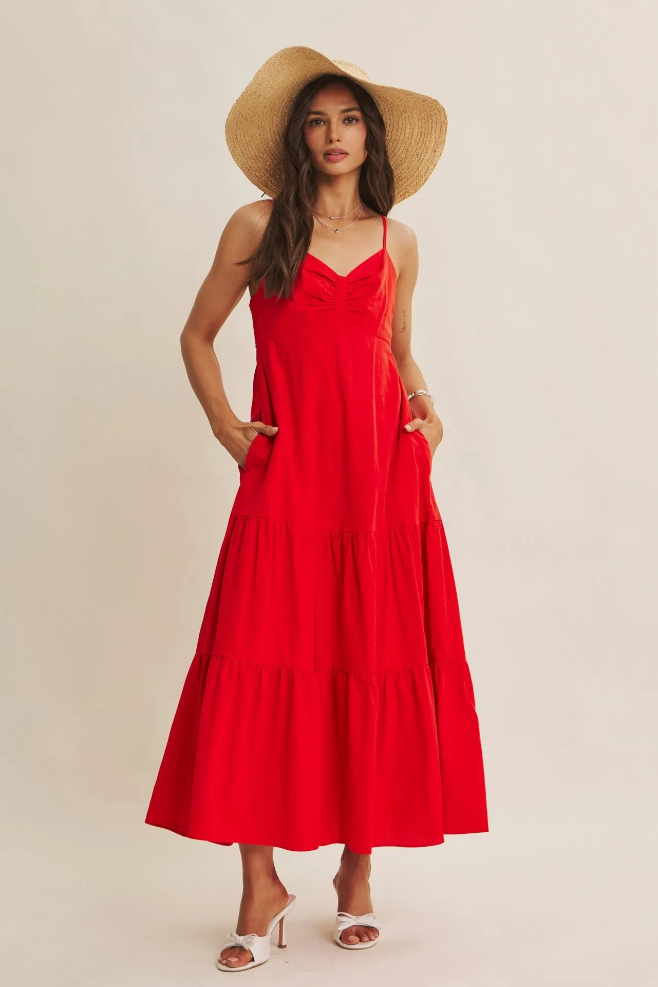 Tomato Red Tiered Maxi Dress sold by Pinkblush