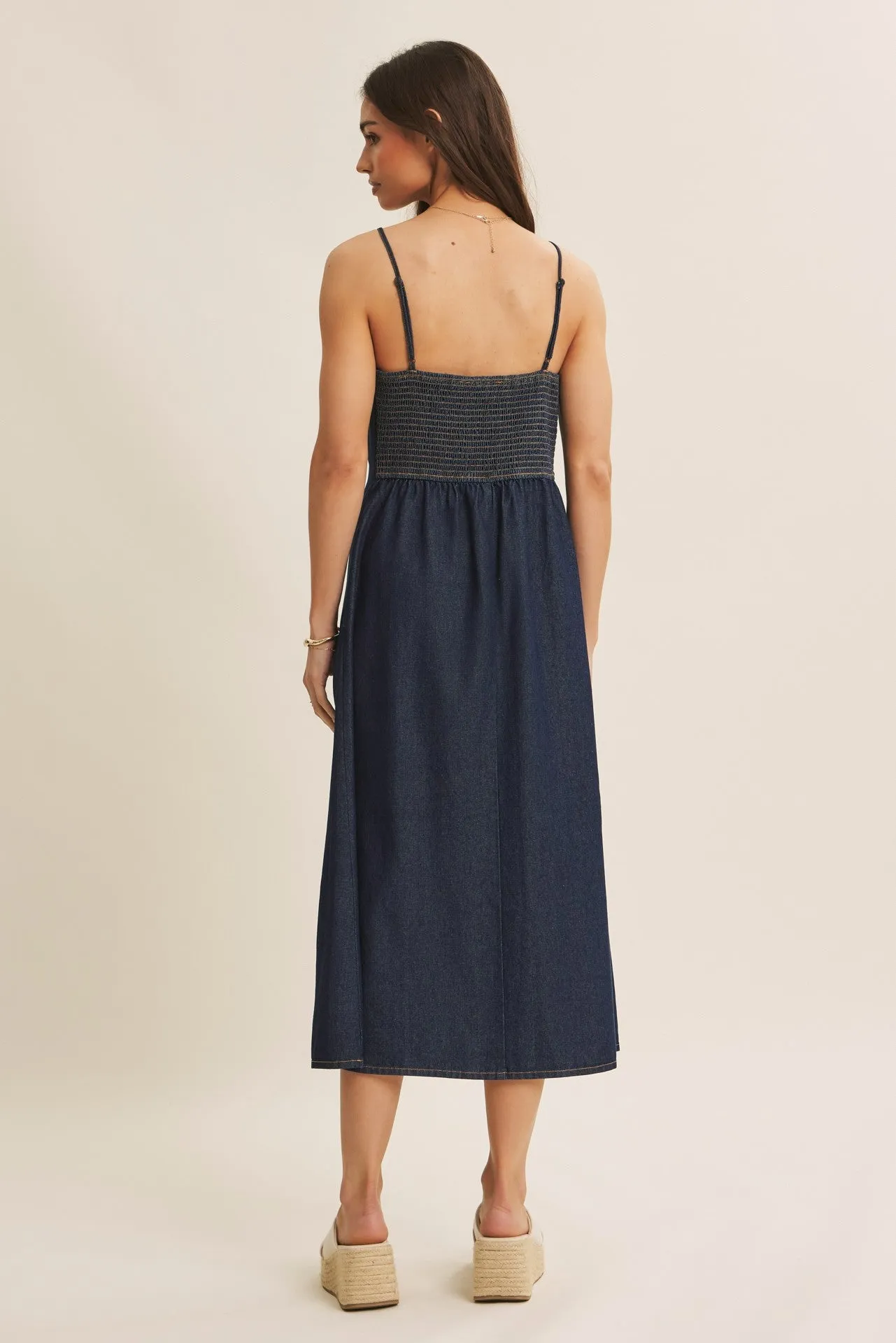 Navy Button-Down Denim Midi Dress sold by Pinkblush product image thumbnail 3