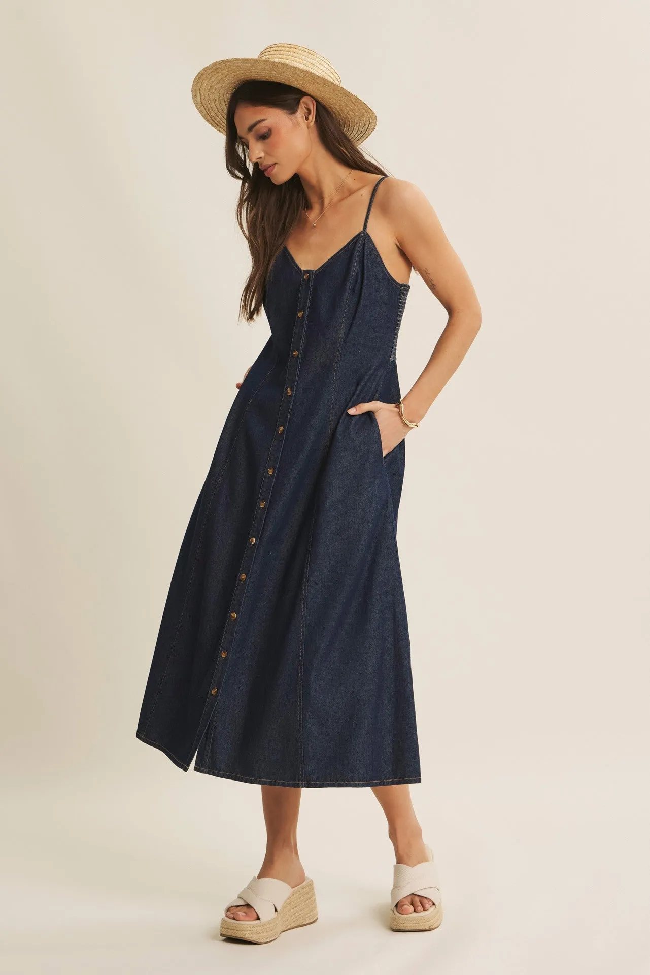 Navy Button-Down Denim Midi Dress sold by Pinkblush product image thumbnail 4